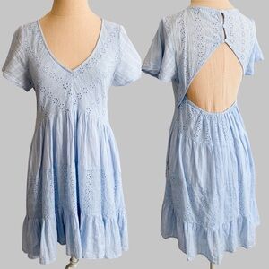 Promesa Backless Eyelet Light Blue Dress